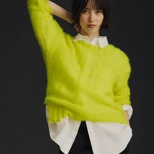 Anthropologie The Posey Stitchy Distressed Sweater Neon Size M New